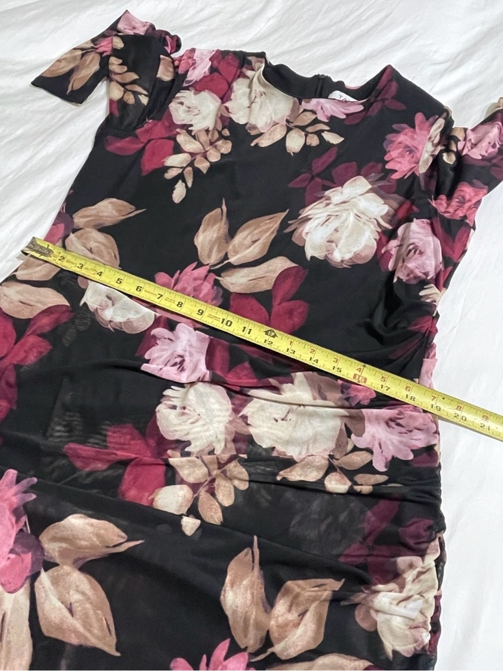 Taylor Floral Mesh Ruched Midi Dress 16W Black Pink Long Sleeve Plus - Picture 9 of 14
